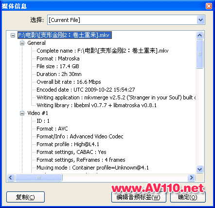 用KMPLayer查看视频信息